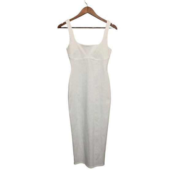 ZARA Women's Dress White Sleeveless Midi Bodycon Square Neckline Stretch S Y2K - Picture 2 of 16